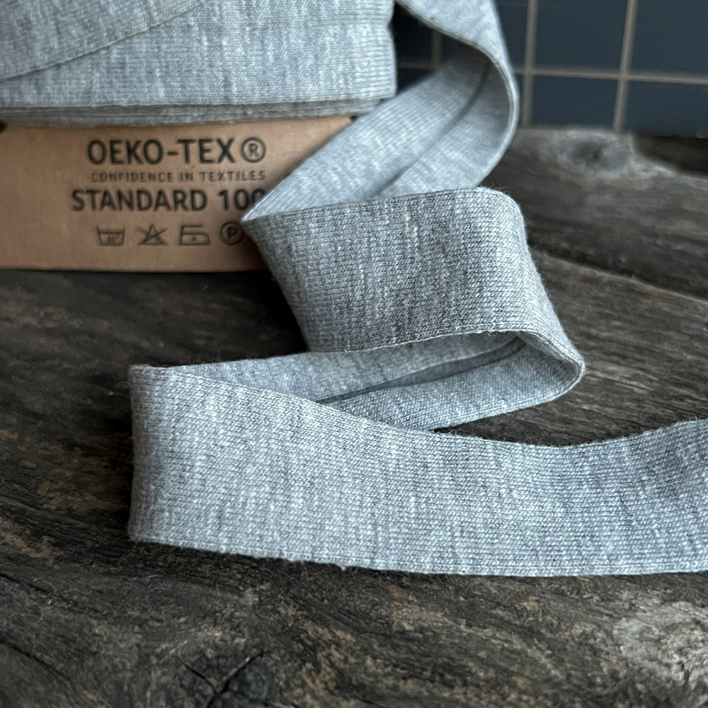 Biais jersey coton Oekotex 3m- Gris moyen chiné