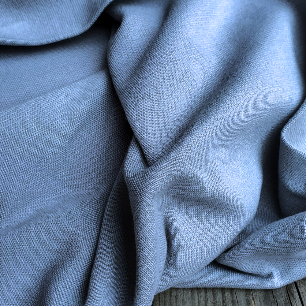 Bord côte tubulaire coton bio GOTS - Bleu orage x 25cm