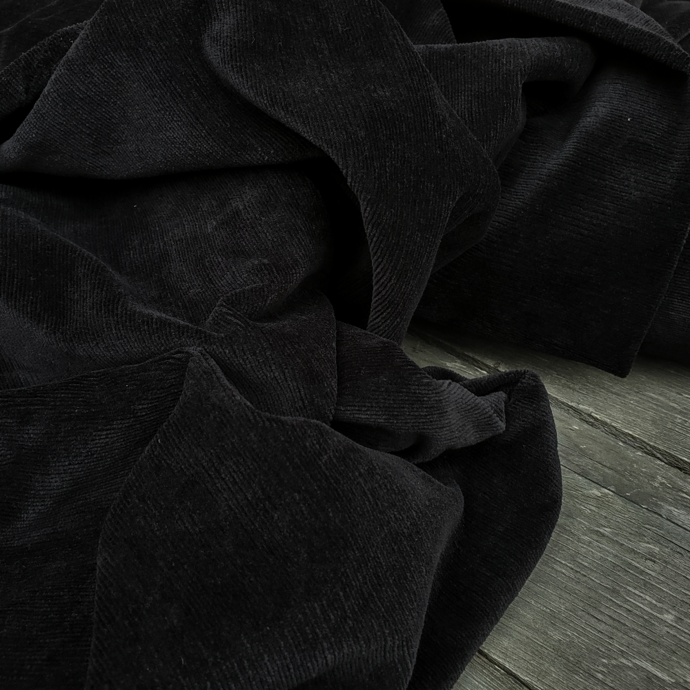 Jersey velours fines raies Oekotex - Noir x20cm