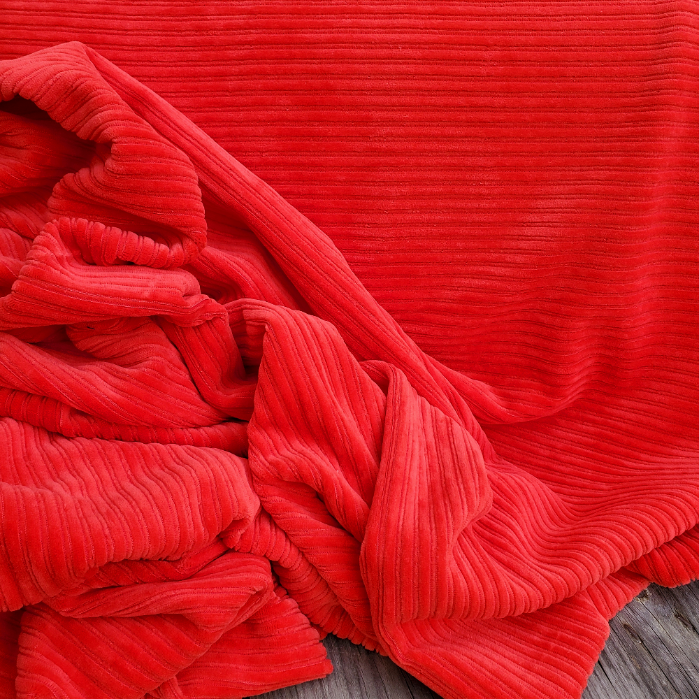 Jersey velours grosses raies Oekotex - Rouge x20cm