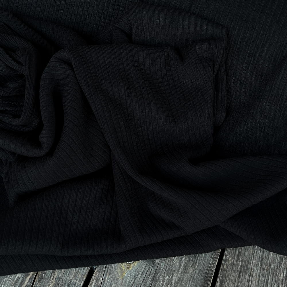 Coupon 55cm Maille tricot cotelé léger- Noir