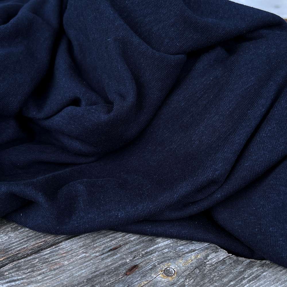 Maille tricot légère viscose et lin Oekotex - Marine x20cm