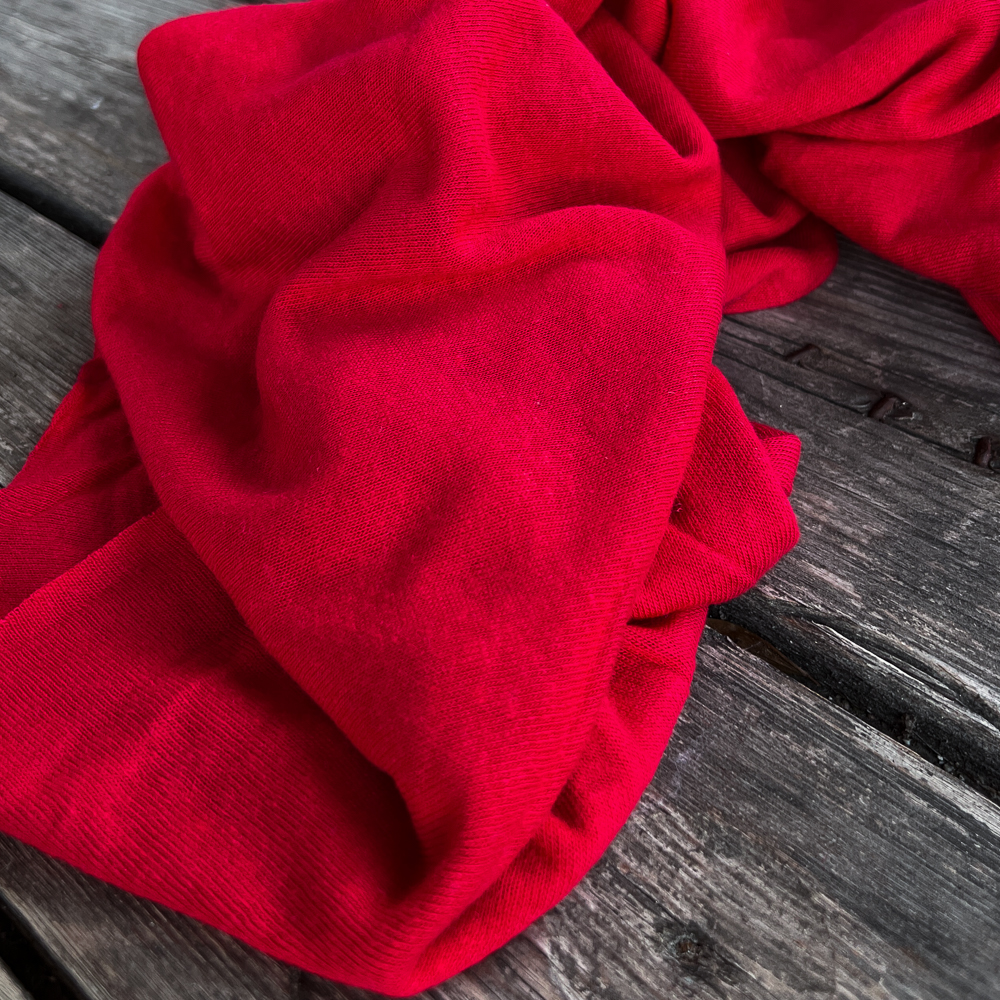 Maille tricot légère viscose et lin Oekotex - Rouge x20cm