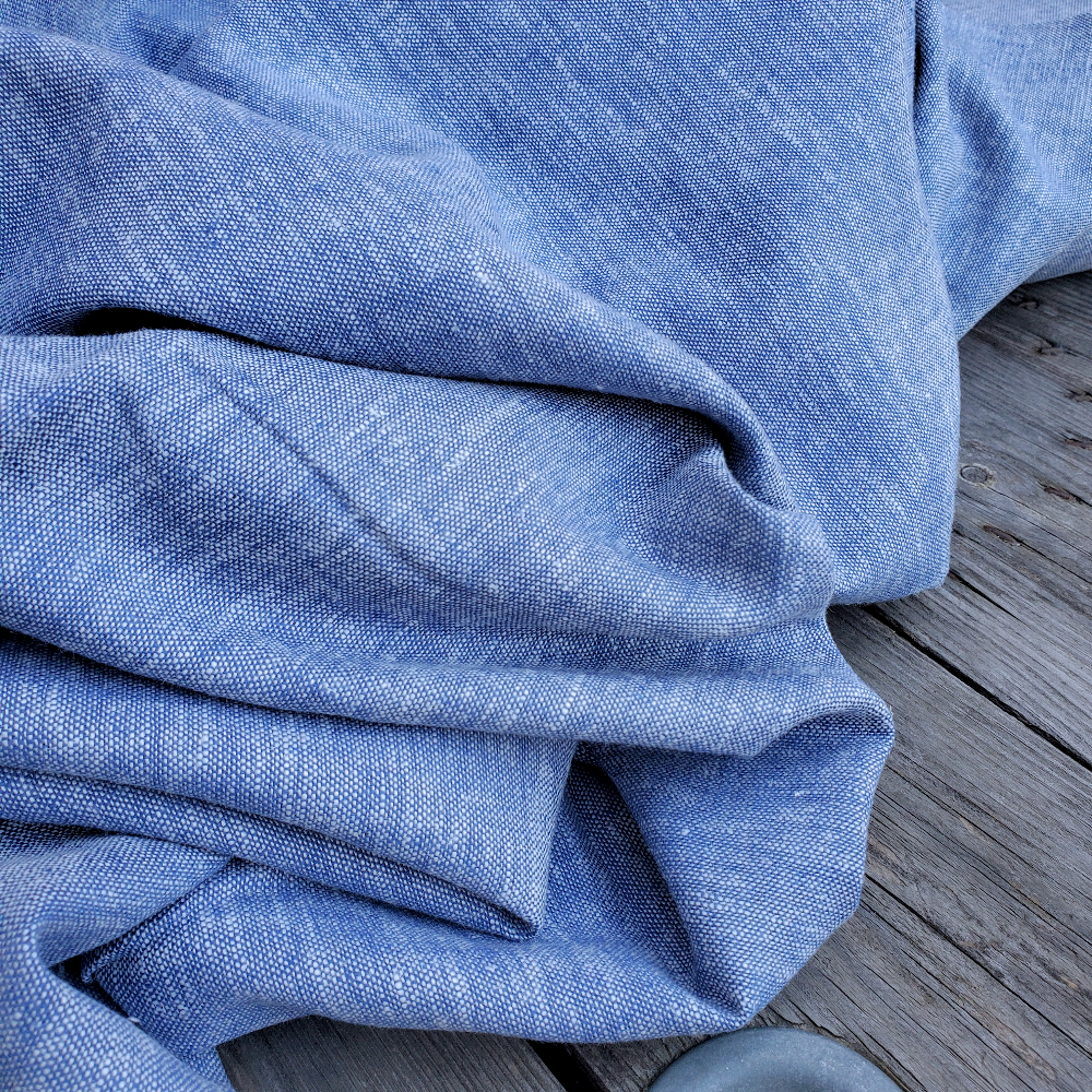 Tissu lin et viscose - Bleu jean chiné x20cm