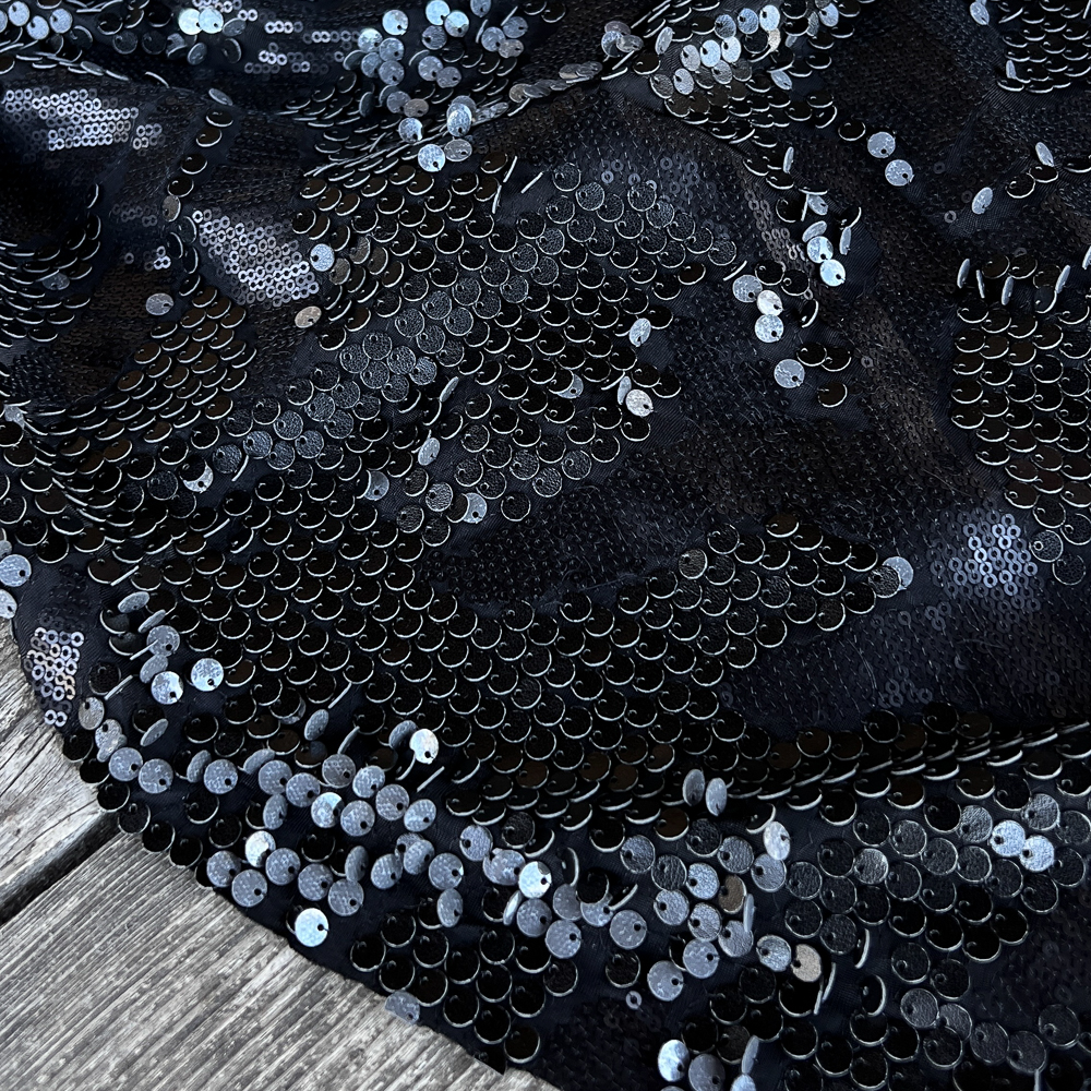Tissu sequins "ROCK" - Noir x20cm