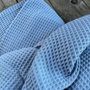 Coton nid d'abeille / gaufré Oekotex - Bleu jean clair