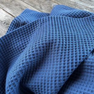 Coton nid d'abeille / gaufré Oekotex - Bleu jean moyen