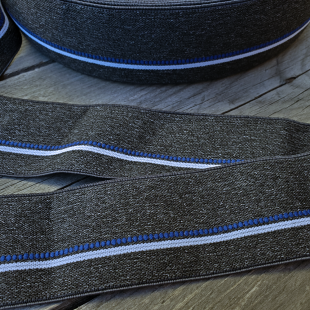 Elastique ceinture 40mm - gris foncé chiné rayures blanc/bleu roi